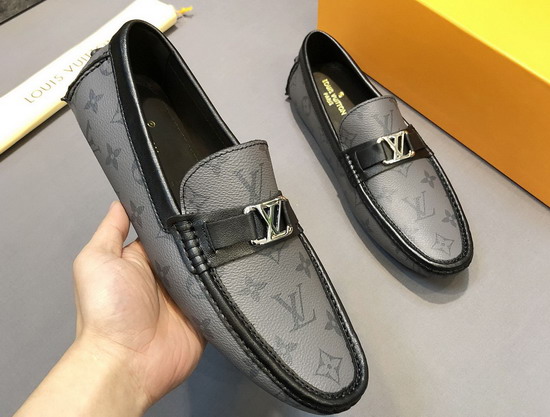 Louis Vuitton Hockenheim Mocassin Gray Monogram Canvas and Black Calf Leather Replica