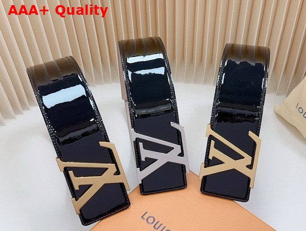 Louis Vuitton Initiales 55mm Wide Belt in Black Patent Leather Replica