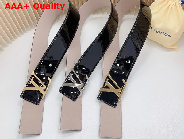 Louis Vuitton Initiales 55mm Wide Belt in Black Patent Leather Replica