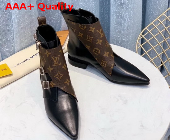 Louis Vuitton Jumble Flat Ankle Boot in Black Calf Leather and Patent Monogram Canvas 1A588A Replica