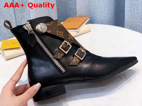 Louis Vuitton Jumble Flat Ankle Boot in Black Calf Leather and Patent Monogram Canvas 1A588A Replica