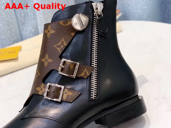 Louis Vuitton Jumble Flat Ankle Boot in Black Calf Leather and Patent Monogram Canvas 1A588A Replica