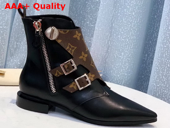 Louis Vuitton Jumble Flat Ankle Boot in Black Calf Leather and Patent Monogram Canvas 1A588A Replica