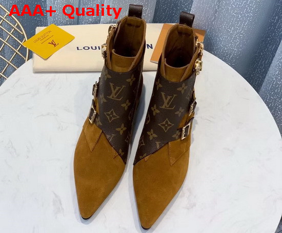 Louis Vuitton Jumble Flat Ankle Boot in Cognac Brown Suede Calf Leather and Patent Monogram Canvas 1A5MKW Replica