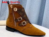 Louis Vuitton Jumble Flat Ankle Boot in Cognac Brown Suede Calf Leather and Patent Monogram Canvas 1A5MKW Replica