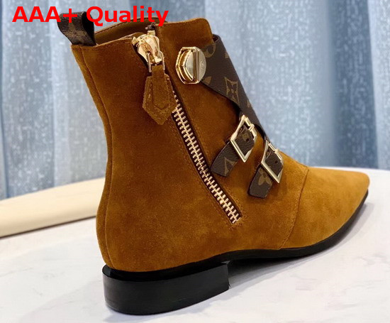 Louis Vuitton Jumble Flat Ankle Boot in Cognac Brown Suede Calf Leather and Patent Monogram Canvas 1A5MKW Replica