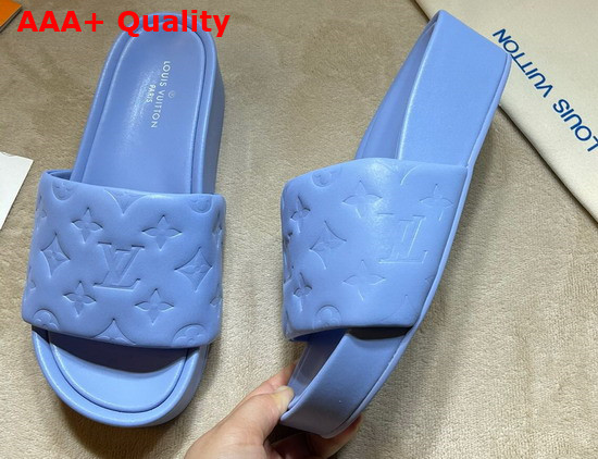 Louis Vuitton Jumbo Platform Mule in Blue Monogram Embossed Lambskin 1A8N50 Replica