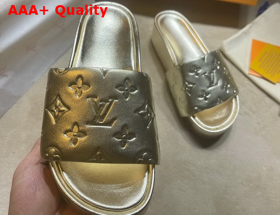 Louis Vuitton Jumbo Platform Mule in Gold Monogram Embossed Metallic Lambskin 1A8T1Y Replica