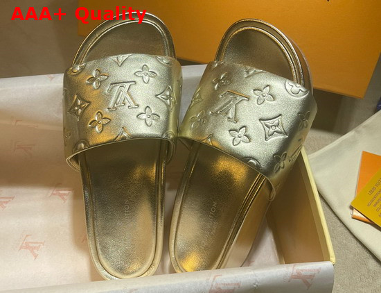 Louis Vuitton Jumbo Platform Mule in Gold Monogram Embossed Metallic Lambskin 1A8T1Y Replica