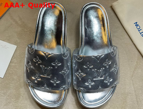 Louis Vuitton Jumbo Platform Mule in Silver Monogram Embossed Metallic Lambskin 1A8T2E Replica