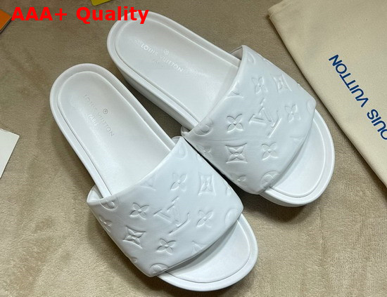 Louis Vuitton Jumbo Platform Mule in White Monogram Embossed Lambskin Replica