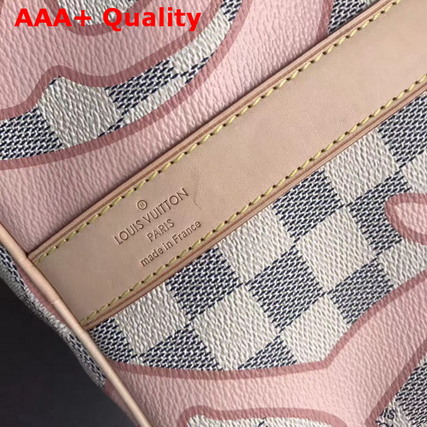 Louis Vuitton Keepall 45 in Damier Azur Canvas Overlaid with a Splashy Monogram Print Replica