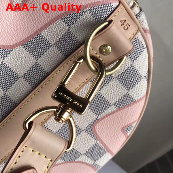 Louis Vuitton Keepall 45 in Damier Azur Canvas Overlaid with a Splashy Monogram Print Replica