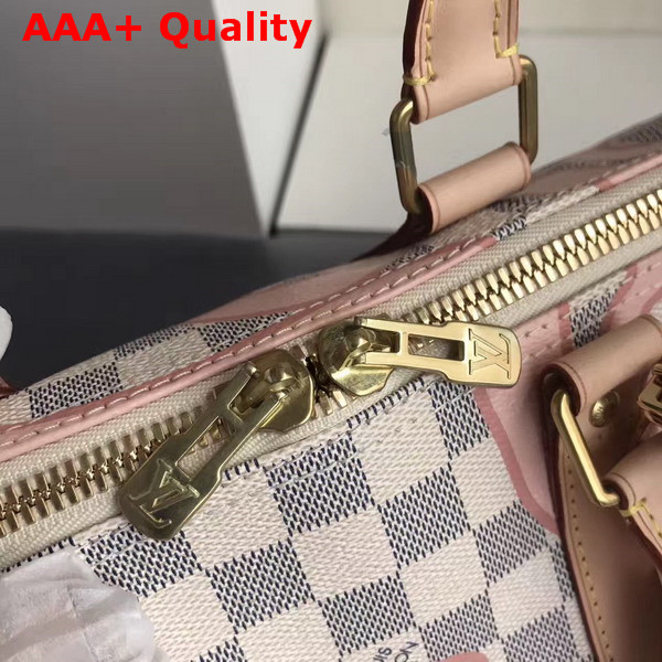 Louis Vuitton Keepall 45 in Damier Azur Canvas Overlaid with a Splashy Monogram Print Replica