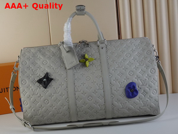 Louis Vuitton Keepall 50 Light Grey Taurillon Monogram Embossed Cowhide Leather Replica