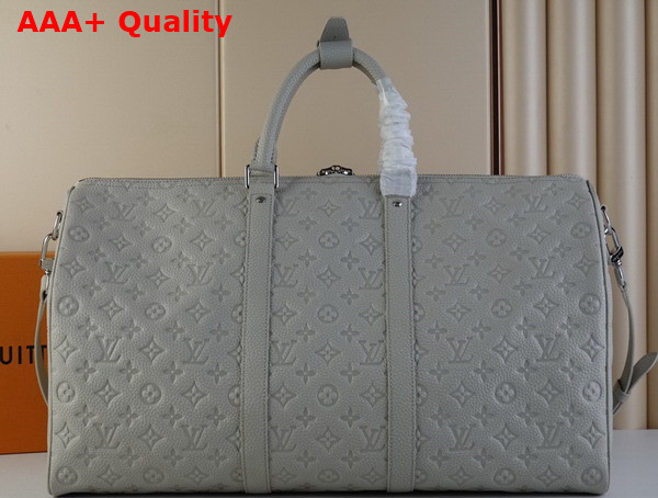 Louis Vuitton Keepall 50 Light Grey Taurillon Monogram Embossed Cowhide Leather Replica