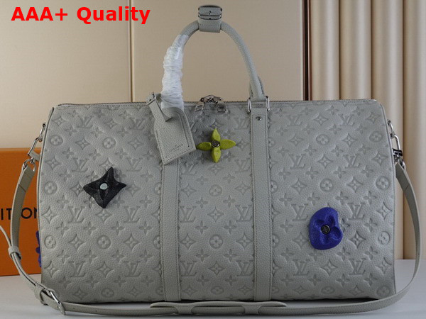 Louis Vuitton Keepall 50 Light Grey Taurillon Monogram Embossed Cowhide Leather Replica