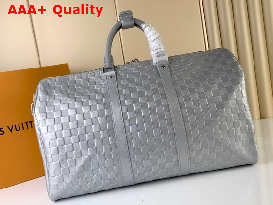 Louis Vuitton Keepall 50B Silver Cowhide Leather Damier Pattern N58041 Replica