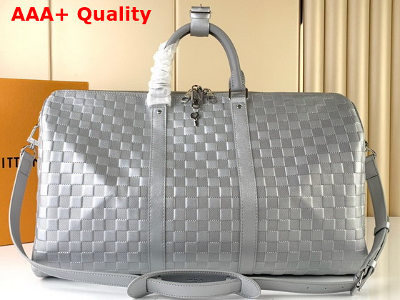 Louis Vuitton Keepall 50B Silver Cowhide Leather Damier Pattern N58041 Replica