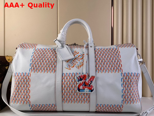 Louis Vuitton Keepall 50B White Damier Spray Cowhide Leather M20563 Replica