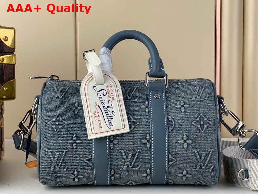 Louis Vuitton Keepall Bandouliere 25 Bag in Monogram Washed Denim Canvas M22762 Replica