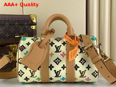 Louis Vuitton Keepall Bandouliere 25 Bag in Vanilla Monogram Craggy Coated Canvas Replica