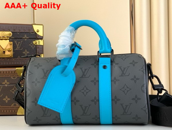 Louis Vuitton Keepall Bandouliere 25 City Bag Turquoise Monogram Eclipse Reverse Coated Canvas M11645 Replica