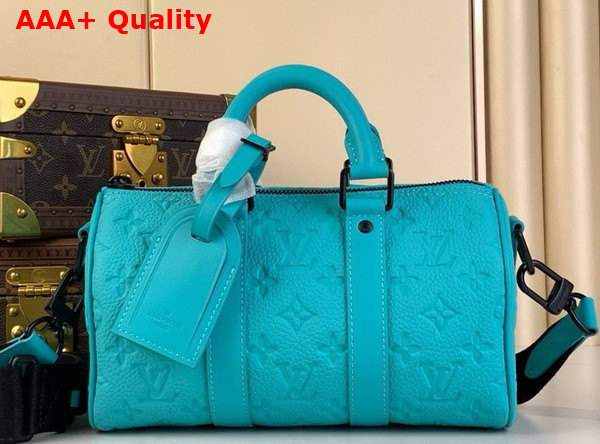 Louis Vuitton Keepall Bandouliere 25 in Turquoise Taurillon Monogram Embossed Cowhide Leather M11996 Replica