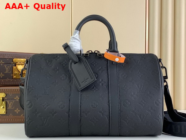 Louis Vuitton Keepall Bandouliere 35 in Black Monogram Empreinte Cowhide Leather Replica