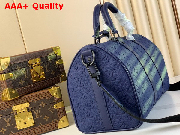 Louis Vuitton Keepall Bandouliere 35 in Sapphire Taurillon Monogram Embossed Cowhide Leather M11691 Replica