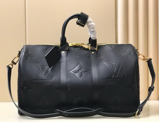 Louis Vuitton Keepall Bandouliere 45 Black Monogram Empreinte Giant Embossed Cowhide Leather M45532 Replica