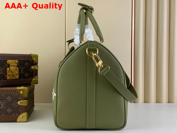 Louis Vuitton Keepall Bandouliere 45 in Khaki Green and Beige Monogram Empreinte Embossed Leather Replica