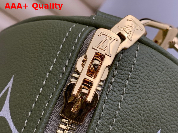 Louis Vuitton Keepall Bandouliere 45 in Khaki Green and Beige Monogram Empreinte Embossed Leather Replica