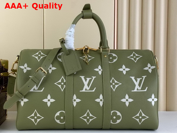 Louis Vuitton Keepall Bandouliere 45 in Khaki Green and Beige Monogram Empreinte Embossed Leather Replica