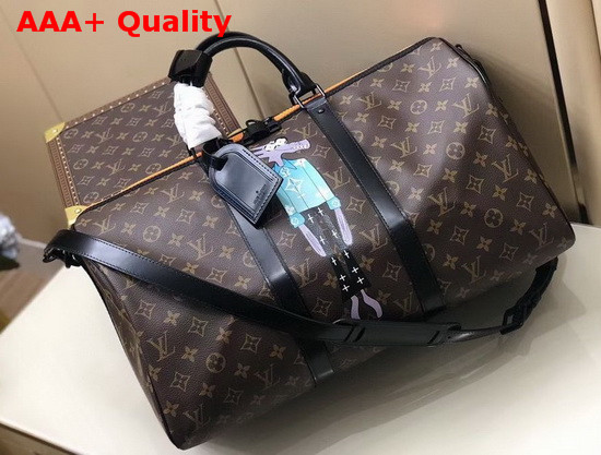 Louis Vuitton Keepall Bandouliere 45 in Monogram Canvas with a Printed Cartoon Wolf Replica