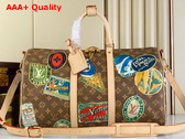 Louis Vuitton Keepall Bandouliere 45 in Monogram Coated Canvas Adorned with Louis Vuitton Travel stickers M24960 Replica