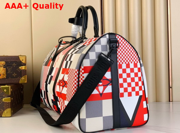 Louis Vuitton Keepall Bandouliere 50 Bag Red and Blue Damier Flags Coated Canvas M11674 Replica