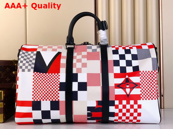 Louis Vuitton Keepall Bandouliere 50 Bag Red and Blue Damier Flags Coated Canvas M11674 Replica