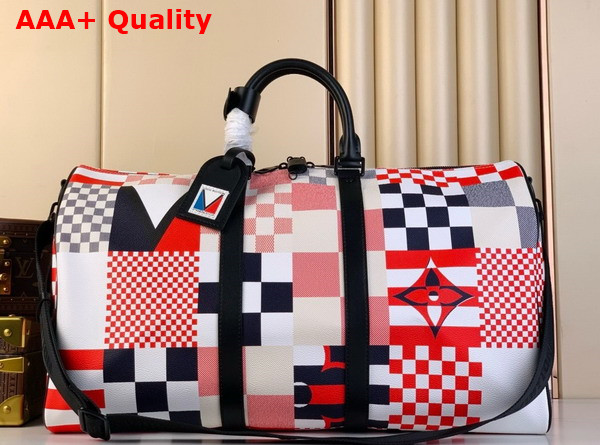 Louis Vuitton Keepall Bandouliere 50 Bag Red and Blue Damier Flags Coated Canvas M11674 Replica