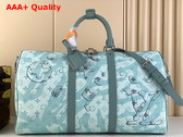 Louis Vuitton Keepall Bandouliere 50 Bag in Crystal Blue Monogram Aquagarden Coated Canvas M22570 Replica