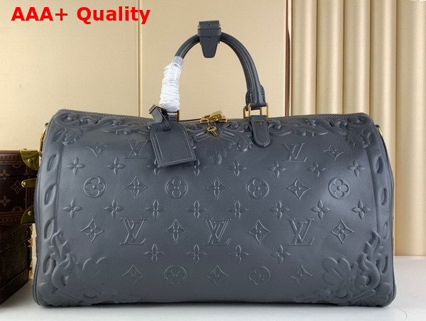 Louis Vuitton Keepall Bandouliere 50 Bag in Dark Shadow Gray Calf Leather Replica