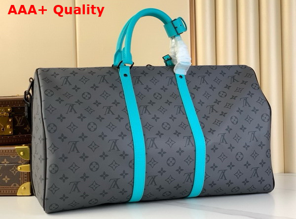 Louis Vuitton Keepall Bandouliere 50 Bag in Monogram Eclipse Reverse Coated Canvas Replica