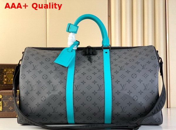 Louis Vuitton Keepall Bandouliere 50 Bag in Monogram Eclipse Reverse Coated Canvas Replica