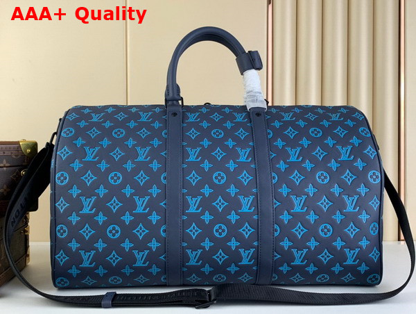 Louis Vuitton Keepall Bandouliere 50 Bag in Navy River Blue Calf Leather with Embossed Monogram Pattern M46593 Replica