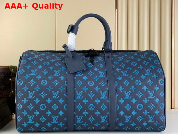 Louis Vuitton Keepall Bandouliere 50 Bag in Navy River Blue Calf Leather with Embossed Monogram Pattern M46593 Replica