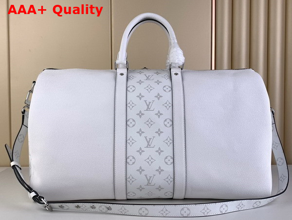 Louis Vuitton Keepall Bandouliere 50 Bag in Optic White Monogram Coated Canvas and Taiga Cowhide Leather M30885 Replica