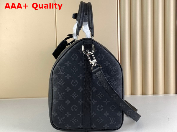 Louis Vuitton Keepall Bandouliere 50 Black Taiga Cowhide Leather and Monogram Eclipse Coated Canvas M53763 Replica