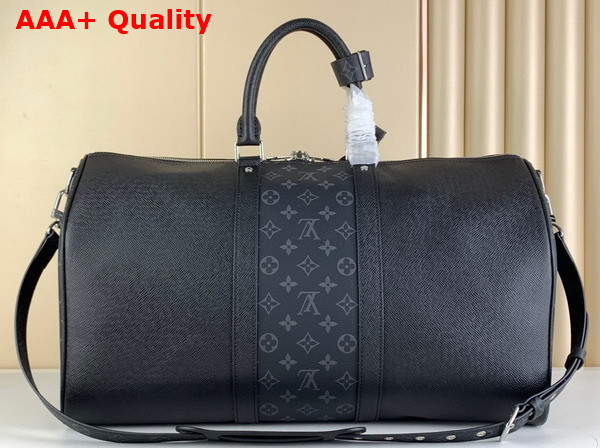 Louis Vuitton Keepall Bandouliere 50 Black Taiga Cowhide Leather and Monogram Eclipse Coated Canvas M53763 Replica