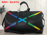 Louis Vuitton Keepall Bandouliere 50 Black Taiga Leather Sports a Radiant X in Rainbow Colors M30345 Replica