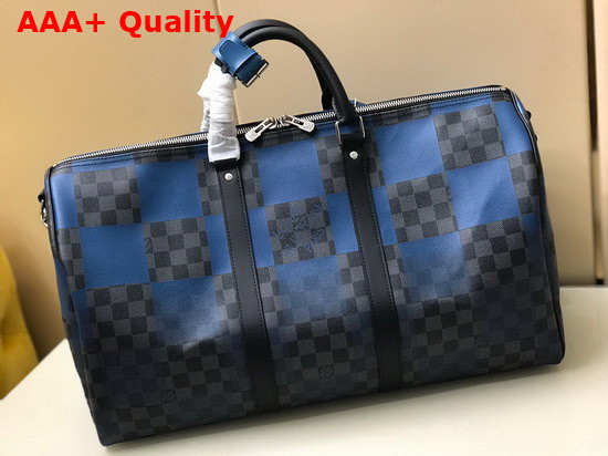 Louis Vuitton Keepall Bandouliere 50 Blue Damier Graphite Giant Coated Canvas N40410 Replica